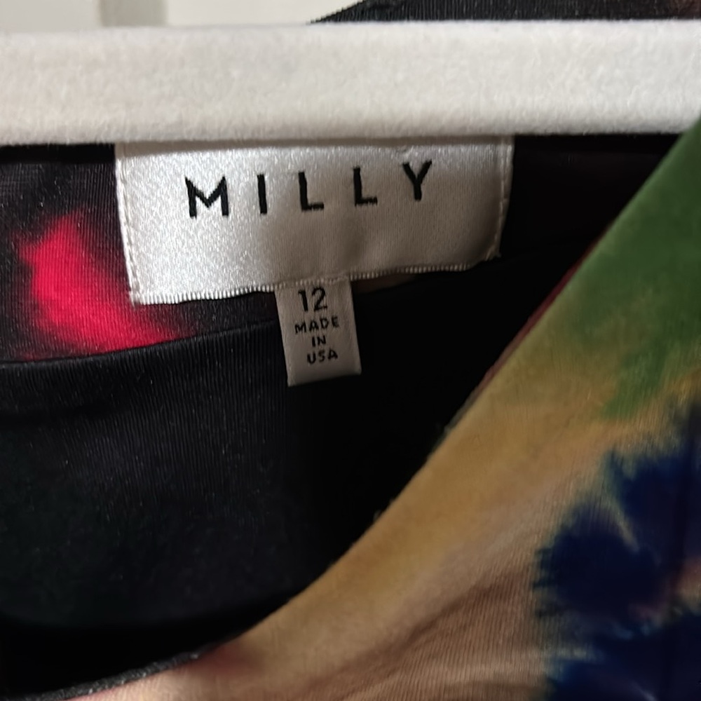 Milly Pink and Black Watercolor Mini Dress Short Sleeve Crew Neck Sz 12 - Picture 3 of 4